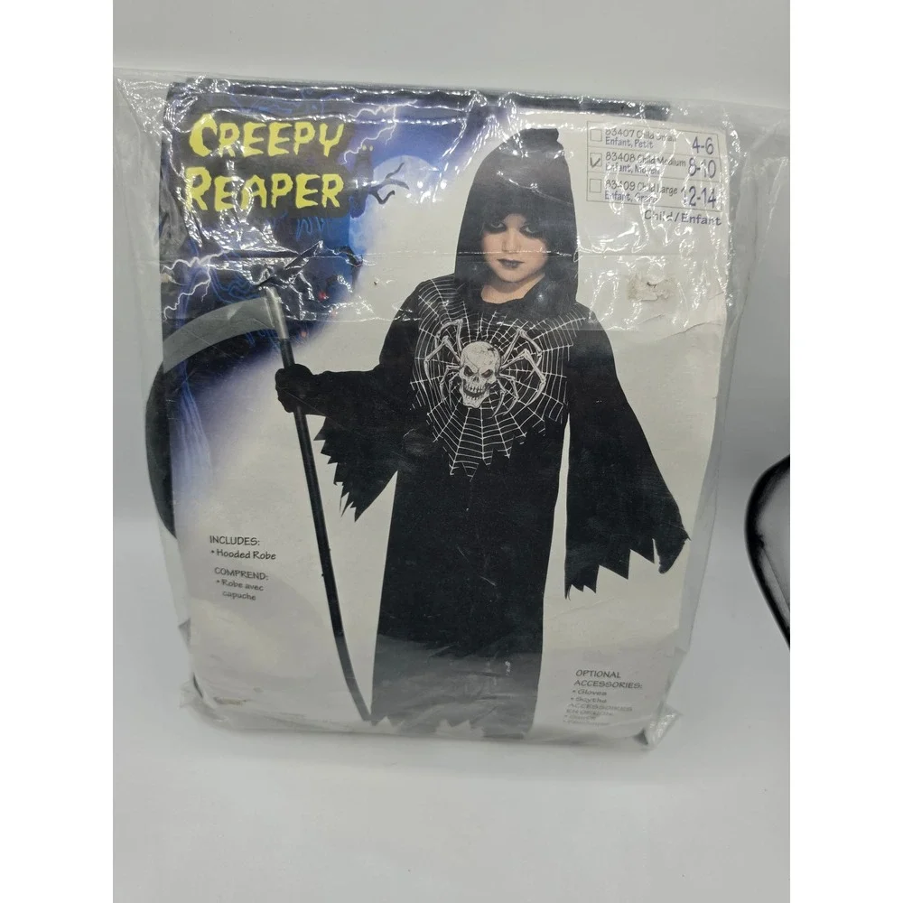 Creepy Reaper Halloween Costume Kids Medium 8-10 Hooded Robe and Mask Fun World